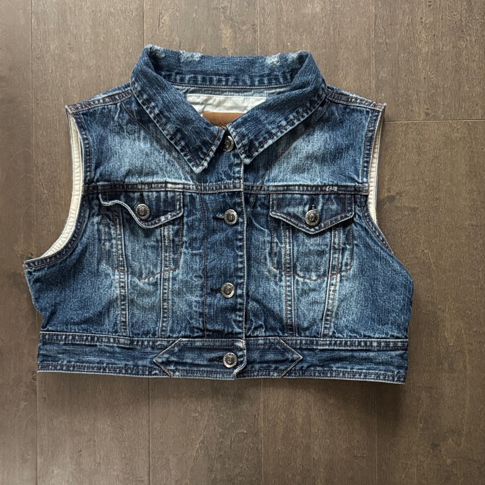 Duck Head Girls Size M Acid Wash Cropped Denim Jean Vest Vintage Style